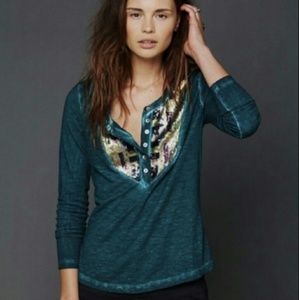 Free People Sequined Bib Long Sleeve Top Sz XS